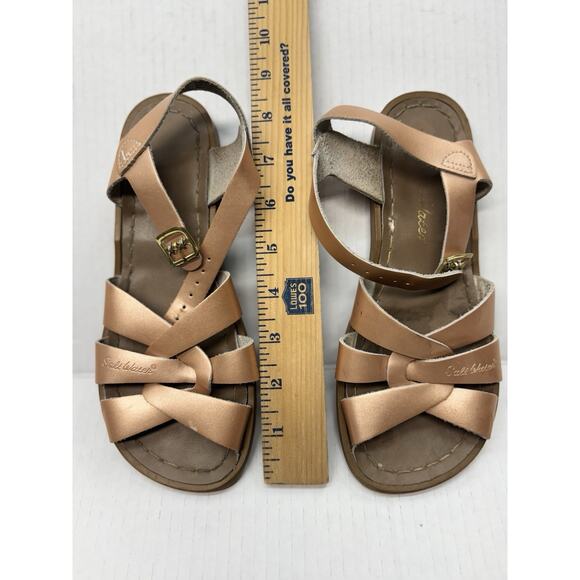 Kids Salt Water By Hoy Girl's Rose Gold Leather Original Sandals Size 3 - Picture 4 of 5